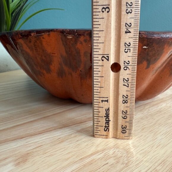 Vintage Primitive Bundt Mold Glazed Redware Pottery Cake Pan Swirl 9 x 3 - Picture 7 of 8